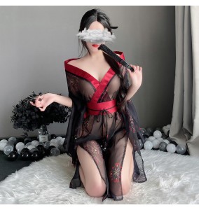 FEE ET MOI - Sexy Japanese Floral Print Kimono (Black Red)